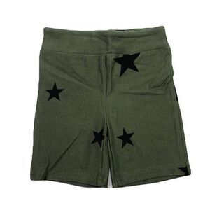LuLaRoe Sz 6 Kids Biker Shorts Americana USA Stars Green Black Patriotic Flag